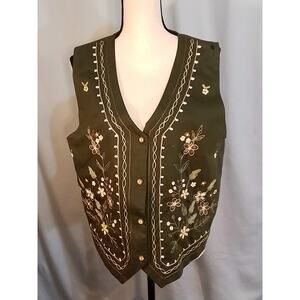 Vintage Bobbie Brooks Green Embroidered Vest - Size L